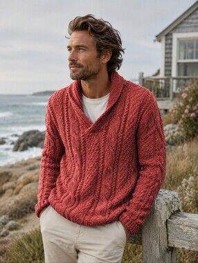 Kathmandu 100% Wool Cable Knit Sweater Size XL Shawl Collar Pullover
